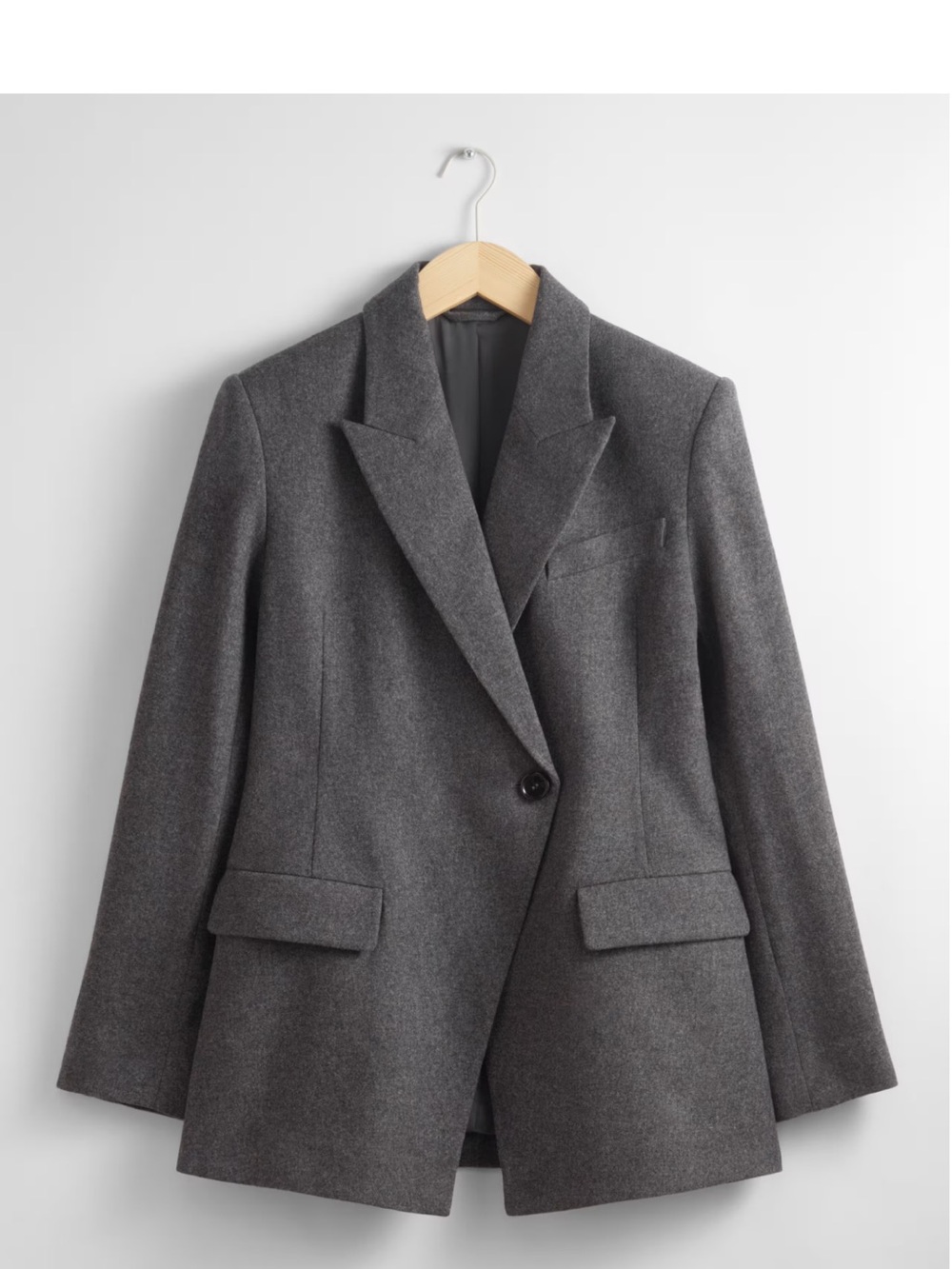NWT & Other Stories Dark Gray Single-Button Asymmetrical Wool Blazer